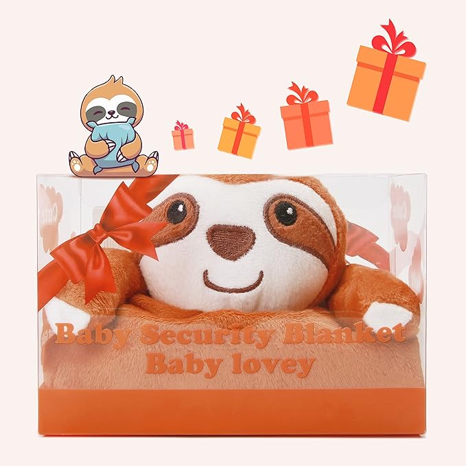 Pro Goleem Sloth Security Blanket Soft Lovey for Babies Boys and Girls Newborn Lovie Infant Blankie Sloth Baby Snuggle Toy Stuffed Animal Baby Gifts 14 Inch