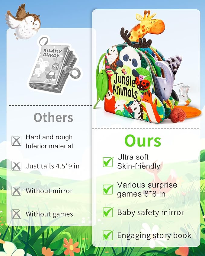 Baby Books 0-6 Months, Infant Tummy Time Sensory Teething Toys Baby Toys 6 7 8 9 10 12 Months, Touch and Feel Soft Cloth Book, 3D Crinkle Book Toy for Infant Newborn Boys Girls Early Learning