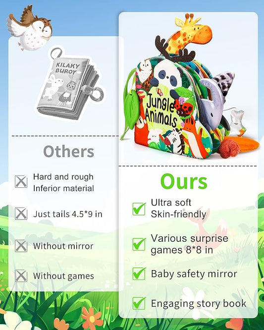 Baby Books 0-6 Months, Infant Tummy Time Sensory Teething Toys Baby Toys 6 7 8 9 10 12 Months, Touch and Feel Soft Cloth Book, 3D Crinkle Book Toy for Infant Newborn Boys Girls Early Learning