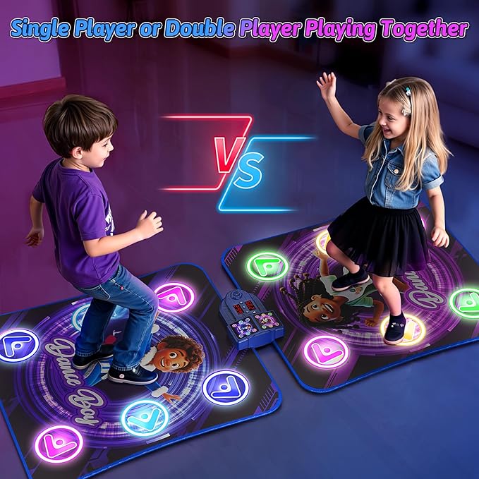 ANNKIE Dance Mat Toys for 3-12 Year Old Kids, 2-Player Dance Pad for Grils Boys with Light Up 12-Buttons, Music Dance Toy with 5 Modes Game, Birthday Xmas Gifts for 3 4 5 6 7 8 9 10+ Year Old Kids
