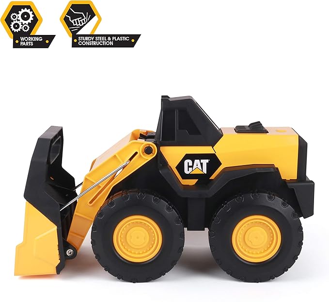 Cat Construction Toys, Steel Wheel Loader 16” - Real Steel Body, Working Arm & Bucket, Oversize All-Terrain Wheels, Heavy-Duty Construction Vehicle for Indoor/Outdoor Play, Kids Ages 3 +