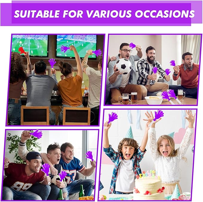 12Pcs Hand Clappers Noisemakers 7.5 Inch Clappers Noisemakers Plastic Hand Clappers for Birthdays Game Football Sporting Events Cheers Supplies Dance Basketball Football Noisemakers(Purple and White)