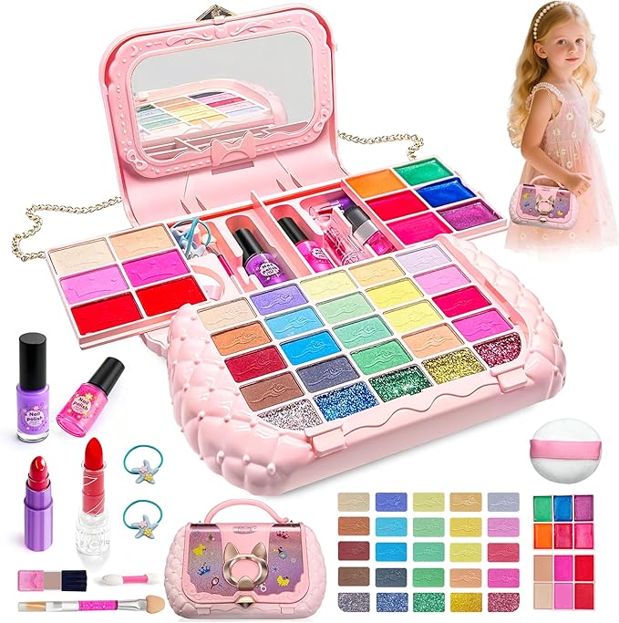 49Pcs Kids Makeup Kit for Girl - Kids Makeup Sets for Girls 5-8, Real Washable Girls Makeup Kit, Little Girl Makeup Set & Princess Toys Christmas Birthday Gift for 3 4 5 6 7 8 9 10 11 12 Year Old