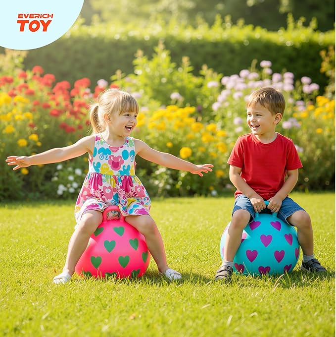EVERICH TOY 2-Pack Hopper Ball, 15In Hippity Hop Balls for Kids 3-6, Heart Bouncy Ball with Handle, Indoor Outdoor Inflatable Christmas Hopping ToysGifts for Girls Boys