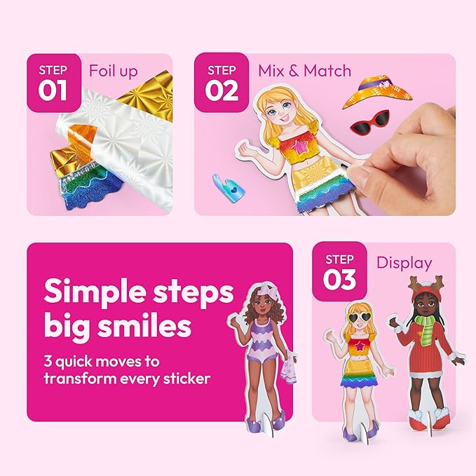 Klever Kits Foil Magnet Dress-Up Kit, 2-in-1 Fashion DIY Craft for Kids Paper Dolls for Girls Ages 4 5 6 7 8 9 Travel Activity Birthday Gifts with Display Box by Jova