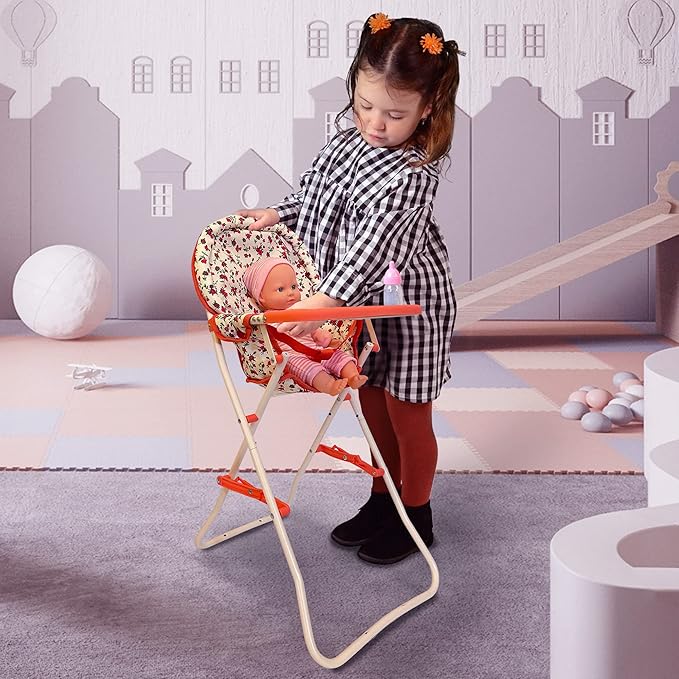Foldable Baby Doll High Chair, Baby Doll Accessories, Dolls & Accessories Highchair Stuff for 18 Inch Doll, Doll High Chair Toy Set for Toddlers 3 Year Old Girls, 5+ Year Old Girl Doll Furniture Toys