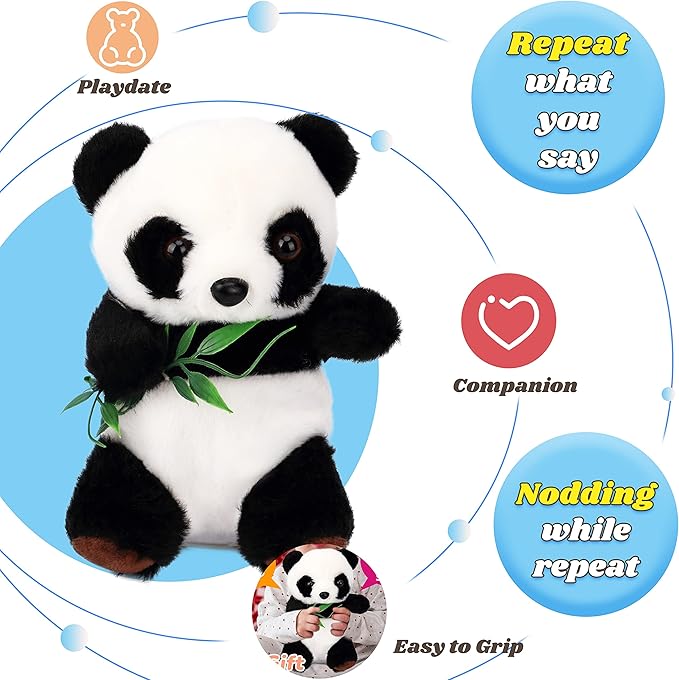 Hopearl Talking Panda Repeats What You Say Nodding Electric Interactive Animated Toy Speaking Plush Buddy Gift for Toddlers, 7''