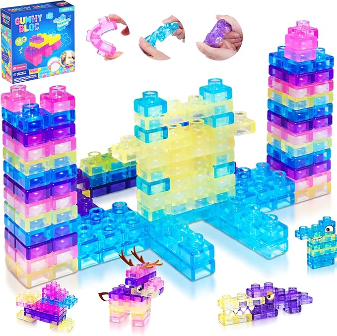 40 PCS Sensory Soft Building Blocks for Toddlers, Montessori Squishy Stacking Toy Set for Kids, Squeezable & Stretchable Early Learning Construction Playset, Multicolor Puzzle Blocks for Creative Play