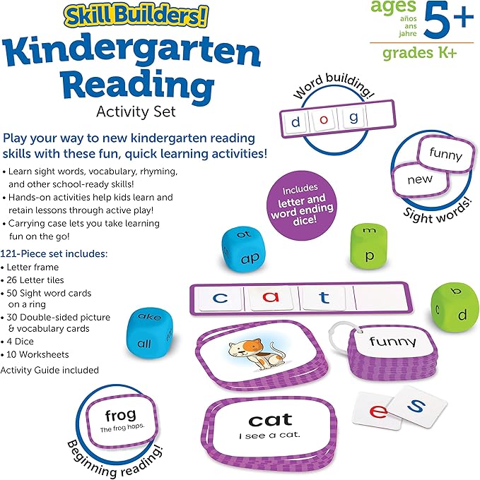 Learning Resources Skill Builders! Kindergarten Reading Activity Set - 122 Pieces, Ages 5+, Back to School Essential Materials, Homeschool Supplies