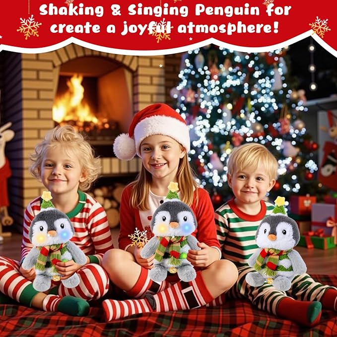 Christmas Penguin Plush Interactive Toy, Dancing Singing Repeating Light up Penguin Stuffed Animal, Animated Christmas Plush Musical Holiday Decorations for Kids Boys Girls Gifts