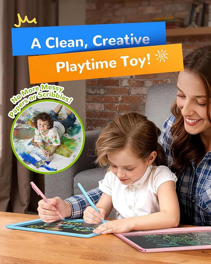 KOKODI LCD Writing Tablet, 12 Inch Colorful Toddler Doodle Board Drawing Tablet, Erasable Reusable Electronic Drawing Pads, Educational and Learning Toy for 3-6 Years Old Boy and Girls(Blue)