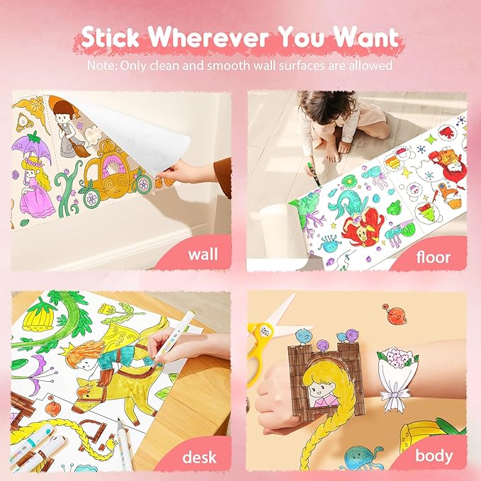 Jar Melo Mermaid Coloring Roll for Kids -Sticky No Mess Coloring Poster for Toddlers, 118×15.74 Inches Large Coloring Tablecloth, Drawing Paper for Kids' Easel Ideal Gifts for Home Birthday Party