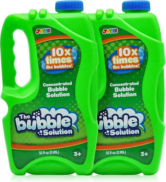 JOYIN 2 Bottles Bubbles Refill Solutions 64 oz (up to 5 Gallon), Concentrated Solution for Bubble Machine, Gun, Wand Refill Fluid Summer, Easter Toys (Double Green)