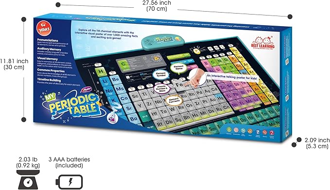 BEST LEARNING i-Poster My Periodic Table – Interactive Talking Periodic Table for Kids Ages 8-14 to Learn Elements, Symbols & Atomic Facts Through Sound and Quiz Play