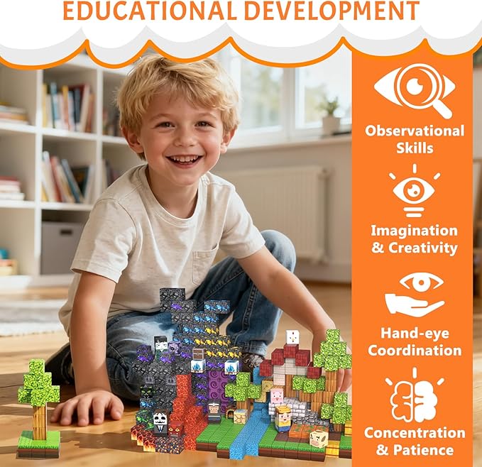 Vdealen 300 PCS Magnetic Blocks-Magnetic Building Blocks, Stacking Magnetic Cubes Toy for Kids, STEM Montessori Sensory Toys for Boys and Girls Age 3 4 5 6 7 8 9 10 11 12 Christmas Birthday Gift