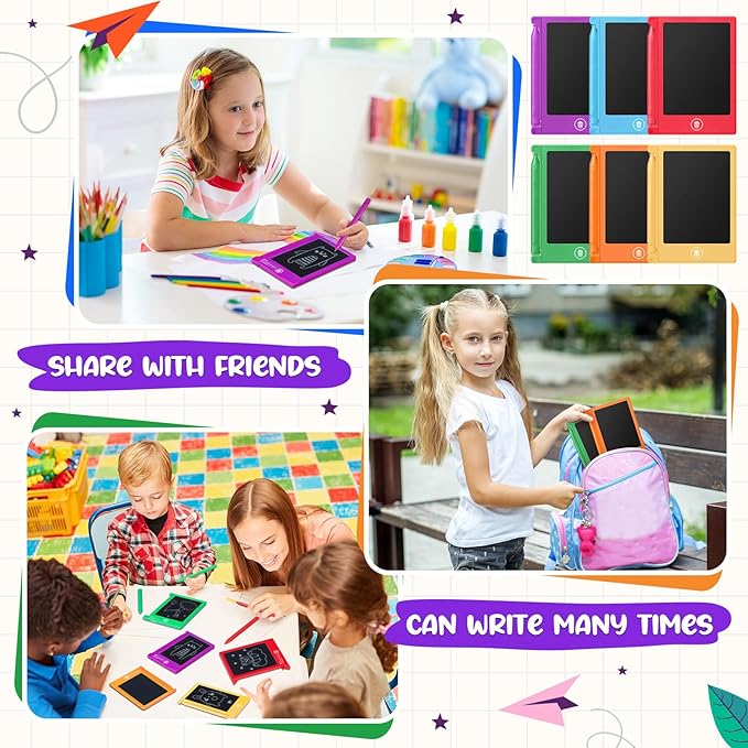Nezyo 16 Pieces 4.5 Inch Mini LCD Writing Tablet for Kids Electronic Doodle Board Colorful Drawing Tablet Bulk Erasable Writing Pad Reusable Learning Gift for Girls Boys Party Favor (6 Colors)