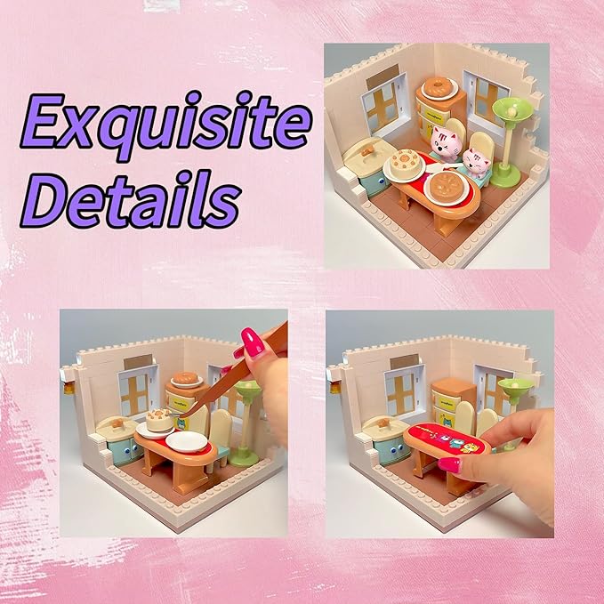 Koko's Cat Town DIY Miniature House Kit,Tiny House Dining Room Building Kits,Purrfect Dollhouse with 259PCS,Gift for Cat Lovers Teens Kids Ages 3+