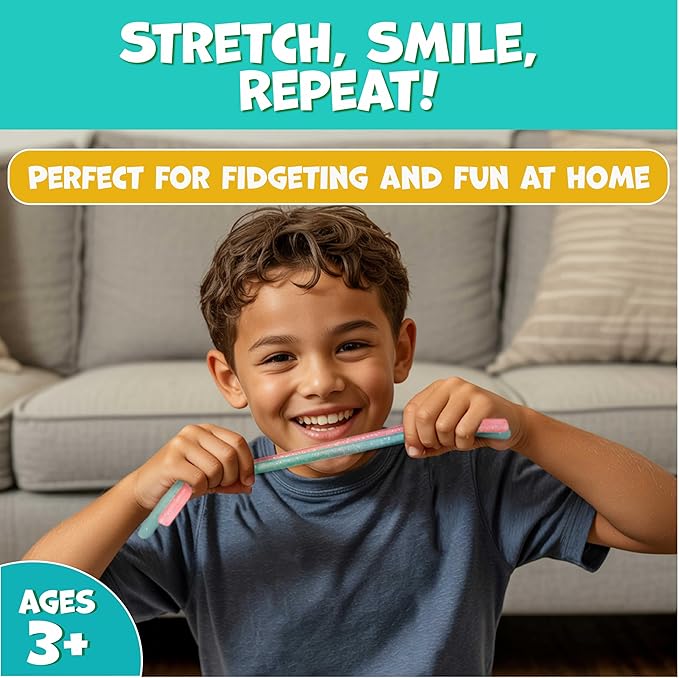 BUNMO Stocking Stuffers for Kids - Stretchy Sensory Strings - Sensory Toys for Kids - Stocking Stuffers for Boys and Girls - Hours of Fun - Glitter - 6 Pack