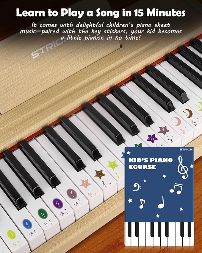 STRICH 37 Keys Kids Piano Keyboard, Mini Digital Piano for Kids, Volume Adjustable, Music Book, Wood Piano for 3+ Girls and Boys, Oak Color, SEK-37