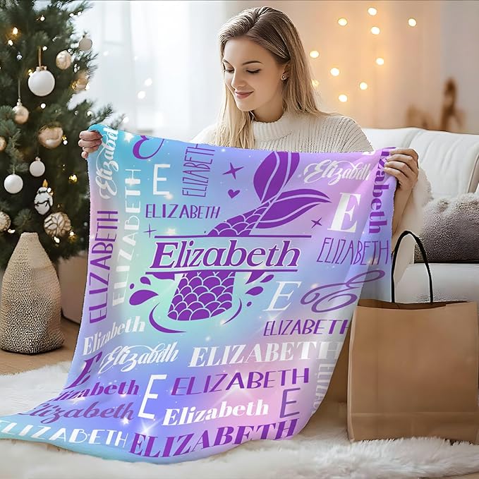 Mermaid Blanket and Throw, Personalized Girls Blankets for Kids, Women, Soft Cozy & Warm Mermaid Tail Throws for Sofa Office Trip Chairs Camping, 4 Sizes for Toddler/Children/Teens/Adults