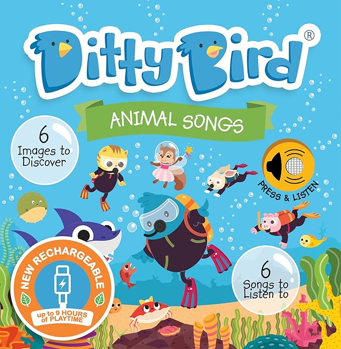 Ditty Bird Animal Songs Book for Toddlers – Interactive Sound Book with Baby Shark & More | Musical Board Book for 1-3 Year Olds | Fun, Realistic Animal Sounds | Sturdy Sensory Book for Baby