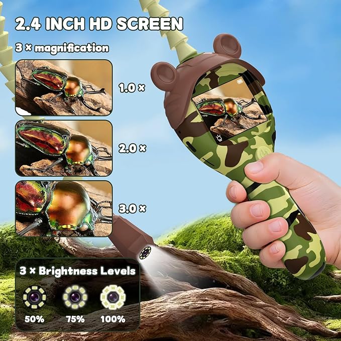 Borescope Camera Toy with Photo and Video, Snake Scope Kids Camera Microscope with Light for Outdoor Camping Nature Exploration, STEM Science Toy for Boys Girls 4 5 6 7 8 9 Christmas Birthday Present