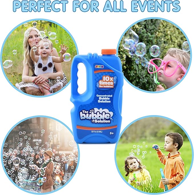 JOYIN 2 Bottles Bubbles Refill Solutions 64 oz (up to 5 Gallon), Concentrated Solution for Bubble Machine, Gun, Wand Refill Fluid Summer, Easter Toys(Blue)