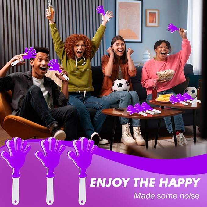 12Pcs Hand Clappers Noisemakers 7.5 Inch Clappers Noisemakers Plastic Hand Clappers for Birthdays Game Football Sporting Events Cheers Supplies Dance Basketball Football Noisemakers(Purple and White)