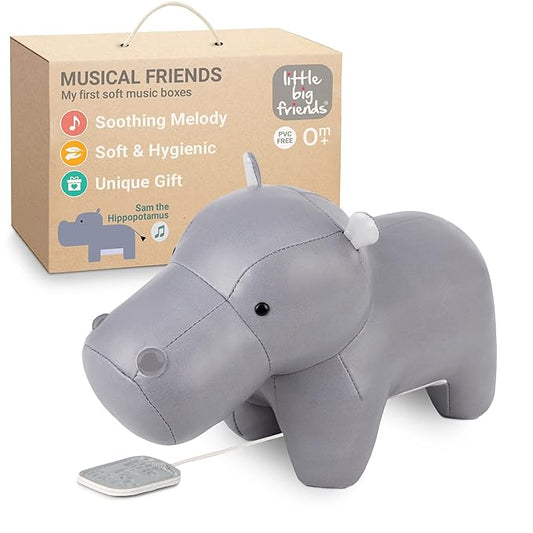 Little Big Friends Musical Baby Toy – Soft Plush Pull-String Cord Classical Toy for Baby & Toddlers | Soothing Stuffed Cuddly Animal Gift | Sam The Hippopotamus
