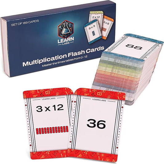 Multiplication Flash Cards 0-12, Complete Set of 169 Cards