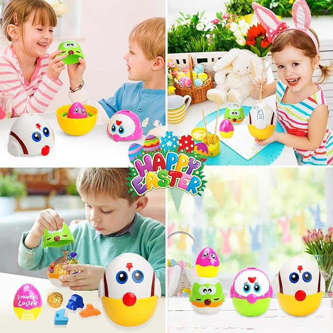 Easter Egg Toys Basket Stuffers for Toddler, 8 Pcs Nesting & Stacking Chicks Matching Toys for 18 months, 2, 3, 4+ Yr Old, Plastic Eggs Fillable, Easter Gifts for Girls Boys Party Favor, Easter Hunt