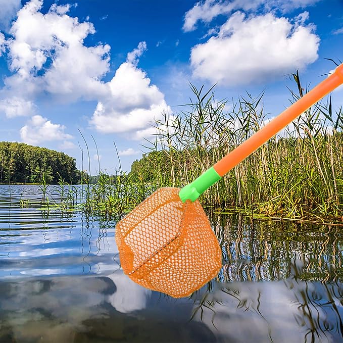 Coopay 4 Pieces Fishing Net Catching Bug Nets Fish Butterfly Nets Beach Toys for Kids Outdoor Playing (Blue, Orange)