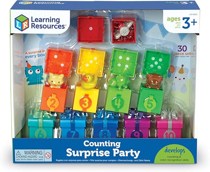 Learning Resources Counting Surprise Party - Toddler Montessori Toys, Stacking Preschool Activities, Matching Color Game, Homeschool, Fine Motor Skills, Gifts For Boys And Girls, Manipulatives