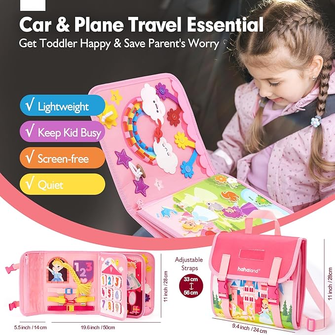 hahaland Montessori Toys for Baby Girls, Busy Board Girl Birthday Gift 17 in 1 Preschool Learning Activities with 12 Life Skill, Number,Shape,Dressup,Animal,Figures,Baby Girl Easter Gifts