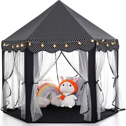 Monobeach Princess Tent Girls Black Large Playhouse Kids Castle Play Tent with Star Lights Gift Toy for Children Indoor and Outdoor Games