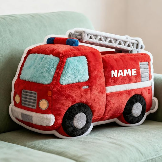 Custom Fire Truck Shaped Pillow Cute Personalized Name Plush Doll, Double-Sided Construction Engineering Vehicle Pillow for Kids, Birthday gifts for Boys and Girls Sofa Decorative Pillows 8-32in