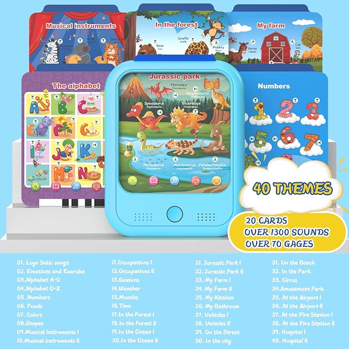 Kids Educational Learning Tablet Toy-Educational Tablet Toy to Interactive Learn Alphabets,Colors,Number,Foods,Jurassic Park,Animals,Learning Toys for Toddlers 2-6 Years Old,Gifts for Boys Girl