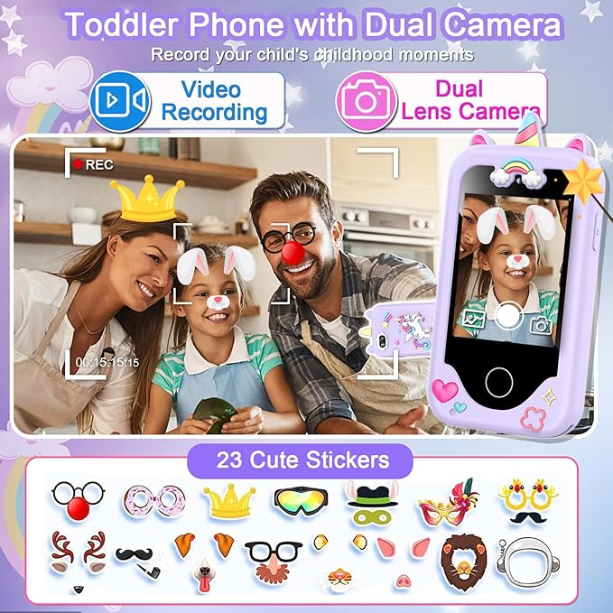 Kids Smart Phone for Girls, Christmas Birthday Gifts for Girls Age 3-10 Kids Toys Cell Phone, 2.8" Touchscreen Toddler Learning Play Toy Phone with Dual Camera, Game, Music Player, 8GB Card Purple