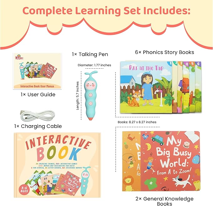 QuTZ Talking Pen Book Set, Learn to Read Sound Books, 8 Tap to Read Audio Books, 600+ Words & Fun Facts, 6 Phonics Story Telling Books, 700+ Interactive Games, Eletronic Educational Toy for Kids 3+