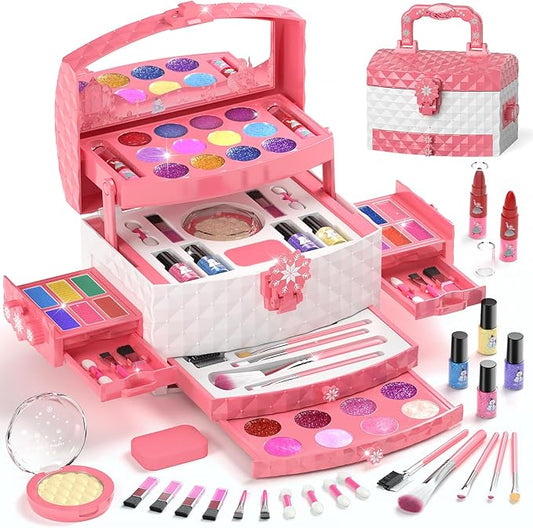 PERRYHOME Kids Makeup Set for Girl 56 Pcs Washable Real Cosmetic, Non-Toxic Frozen Toys Toddler Makeup Kit, Princess Dress up Christmas & Birthday Girl Gift for 3 4 5 6 7 8 9 10 11 12 Year Old Girls