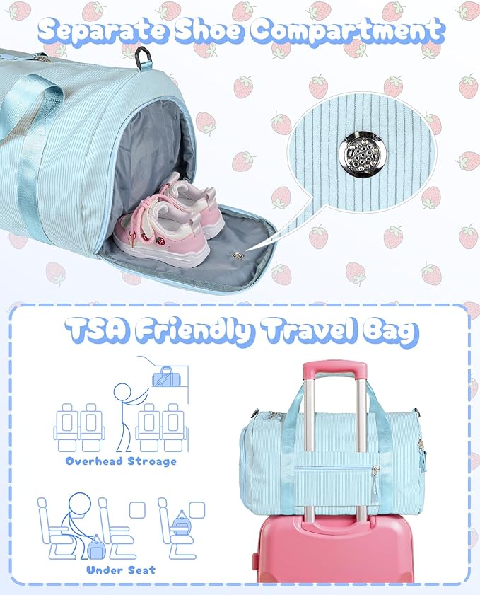 6 Year Old Girl Birthday Gifts, Girls Gym Bag, Kids Personalized Dance Bags with Shoe Compartment, Customized Travel Tote with Toiletry Bag, Gift for 3 4 5 6 7 8 Year Old Kid (Letter T)