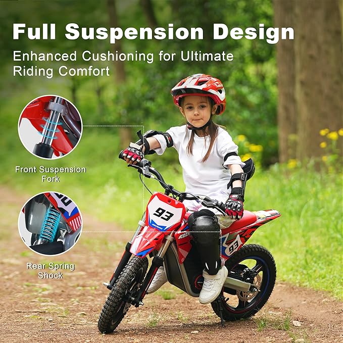 Electric Dirt Bike for Boys Girls Ages 5-10, 350W High Racing Competition Grade Motorcycle, Up to 18MPH 3 Speed Settings Balance Bike, 14IN Off-Road Tires Advanced Shock Absorption, Blue