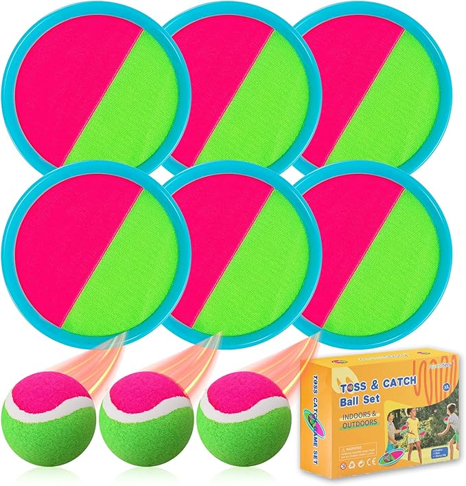 Beach Toys - Outdoor Games, Sand Toys, Toss and Ball Set with 6 Paddles and 3 Balls, Perfect Yard Games Outdoor Toys Games for Kids Ages 4-8 Easter Gifts for Kids/Adults/Family