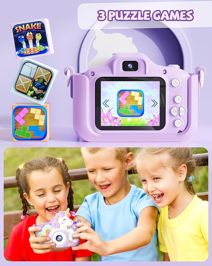 Kikapabi Kids Camera, Unicorn Toys for Girls Boys Age 3-8, Christmas Birthday Gifts for Girls Age 3 4 5 6 7 8, Digital Camera with Silicon Cute Cover for Kids, Toddler Camera with 32G SD Card
