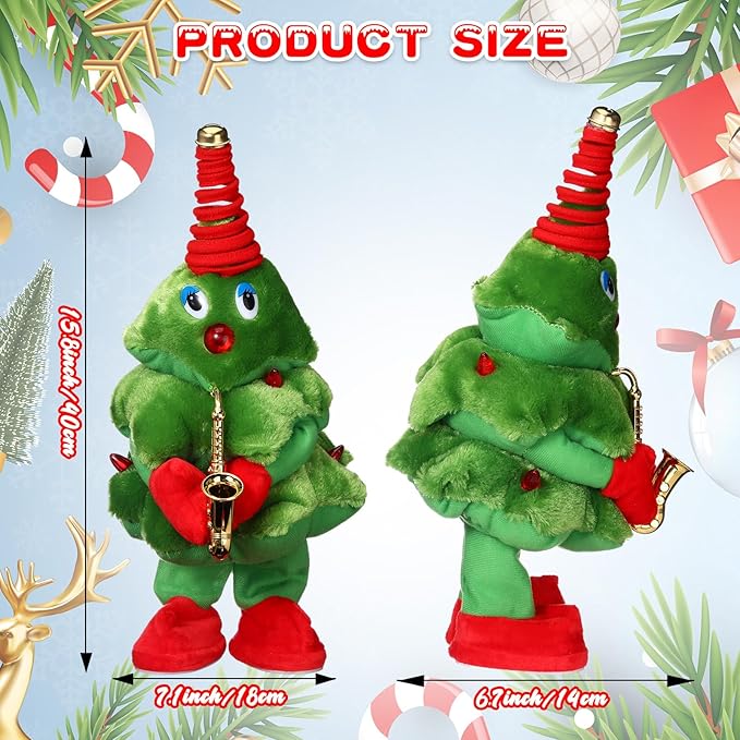 Singing Dancing Christmas Tree Santa Claus with Music Animated Christmas Toys Interactive Toy Figures with 8 Songs and Lights Repeat What You Say, Xmas Gift