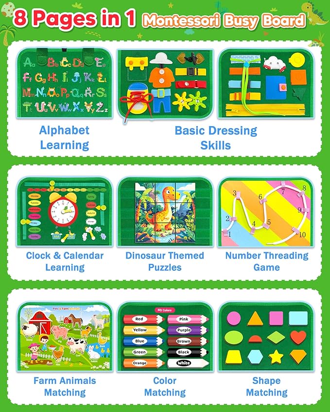 Gojmzo Busy Board Montessori Toys for Toddler Year Old Boy Girl Birthday Gifts, Busy Book Sensory Toys for Toddlers, Learning Educational Toddler Travel Activities