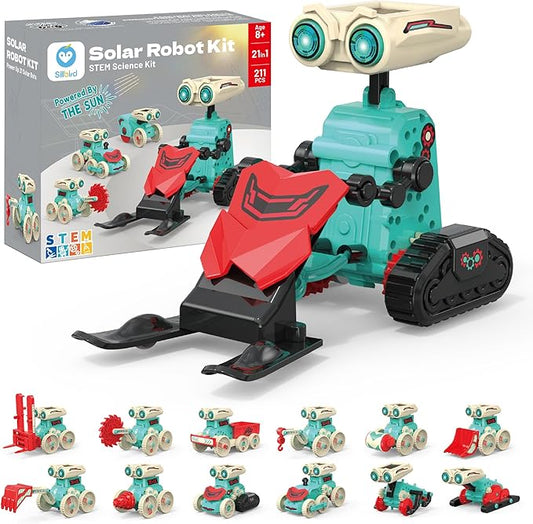 Sillbird Solar Robot Building Kit Christmas STEM Gift for Boys Aged 8-14, 21 in 1 DIY Science Educational Sets for Kids Teens Birthday, Solar or Battery Powered Robotic Set with 211 Pieces