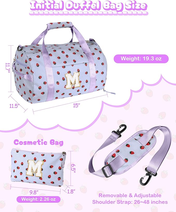 Dance Recital Gifts for Girl, Girls Gym Bag, Kids Personalized Overnight Duffle Bags with Shoe Compartment, Monogram Travel Tote with Makeup Bag, Gift Ideas for Niece Sister (Letter W)