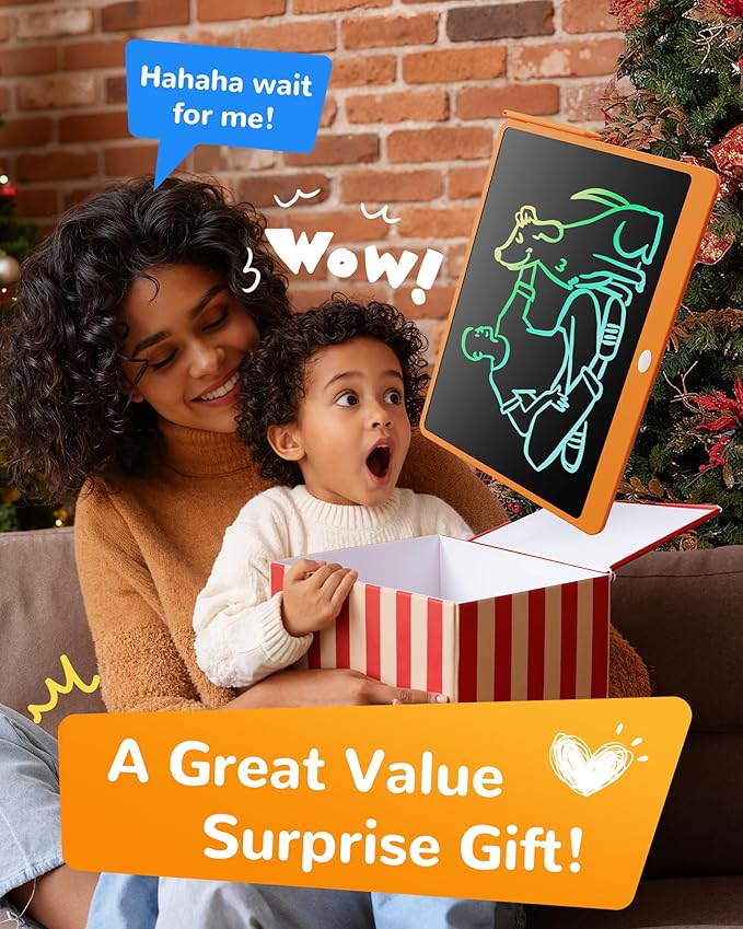 KOKODI LCD Writing Tablet, 16 Inch Colorful Toddler Doodle Board Drawing Tablet, Erasable Reusable Electronic Drawing Pads, Educational and Learning Toy for 3-6 Years Old Boy and Girls(Orange)