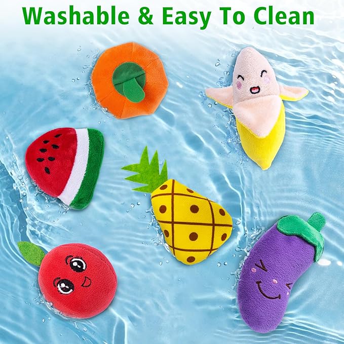 Baby Sensory Toys for 6-12 Months, Montessori Toys for 1 Year Old Boy Girl, Color Sorting & Counting, Soft Fruit Vegetable Play Food with Rattle Crinkle, Toddler Learning Toy for First Birthday Gift